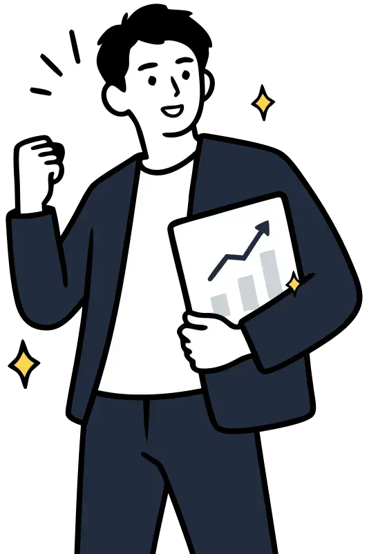 資料を持つ鈴木さんのイラスト