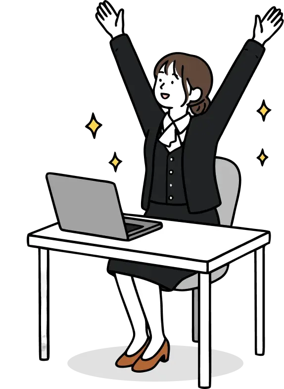 机で喜ぶ管理職のイラスト